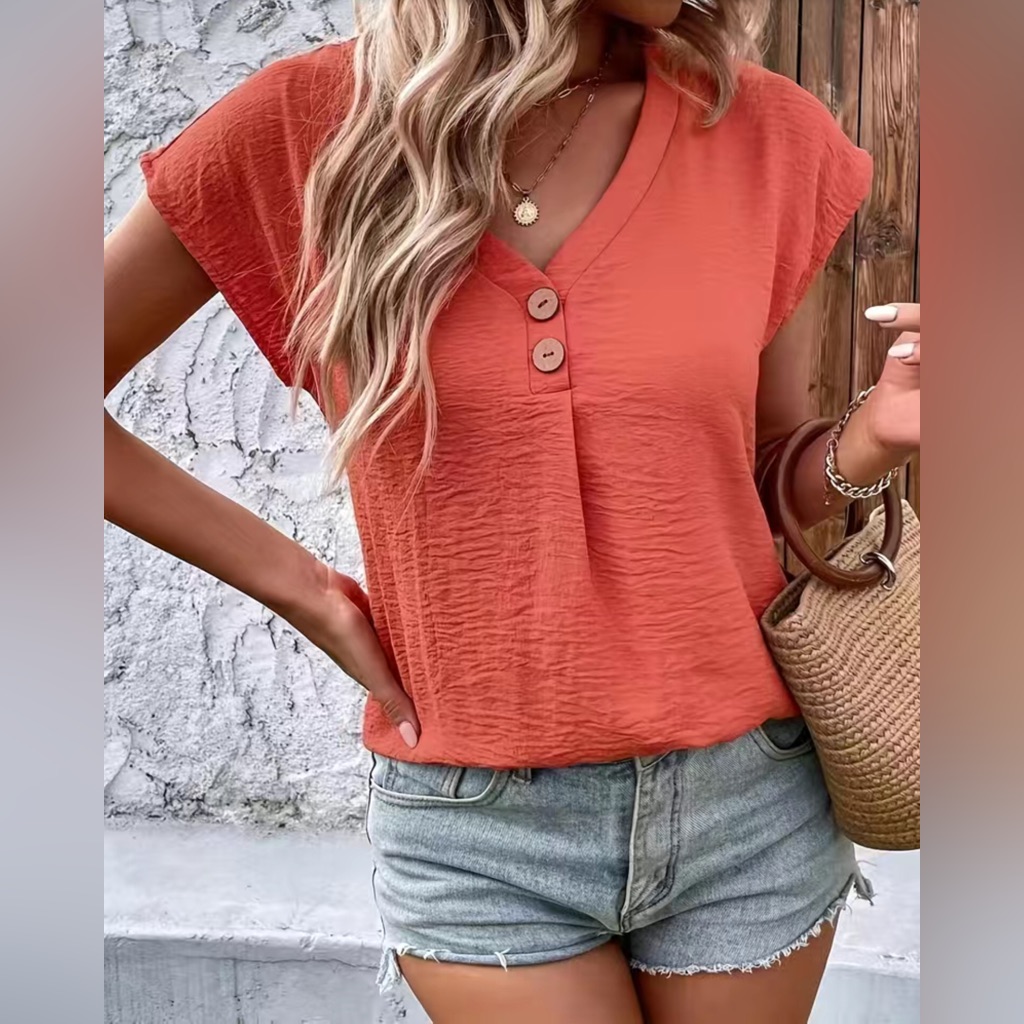 Solid V Neck Blouse